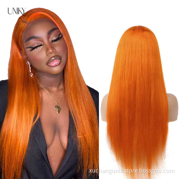 Uniky Brazilian Raw Virgin Hair colored Ginger Lace Front Wig Pre plucked Ginger Orange Hd Lace Human Hair Wigs with Baby Hair